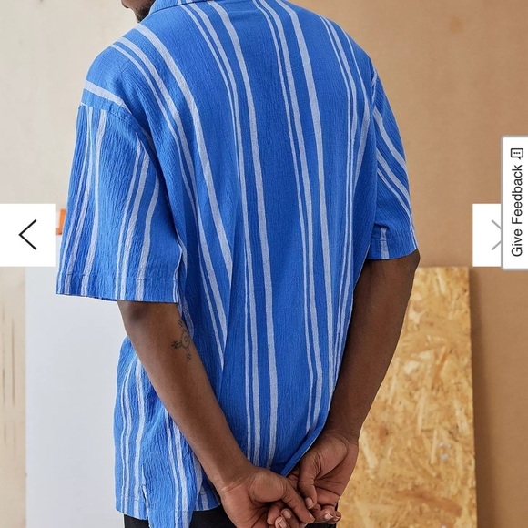 UO Standard Cloth Liam Stripe Crinkle Shirt XL Blue Casual Cotton Striped - Picture 4 of 11